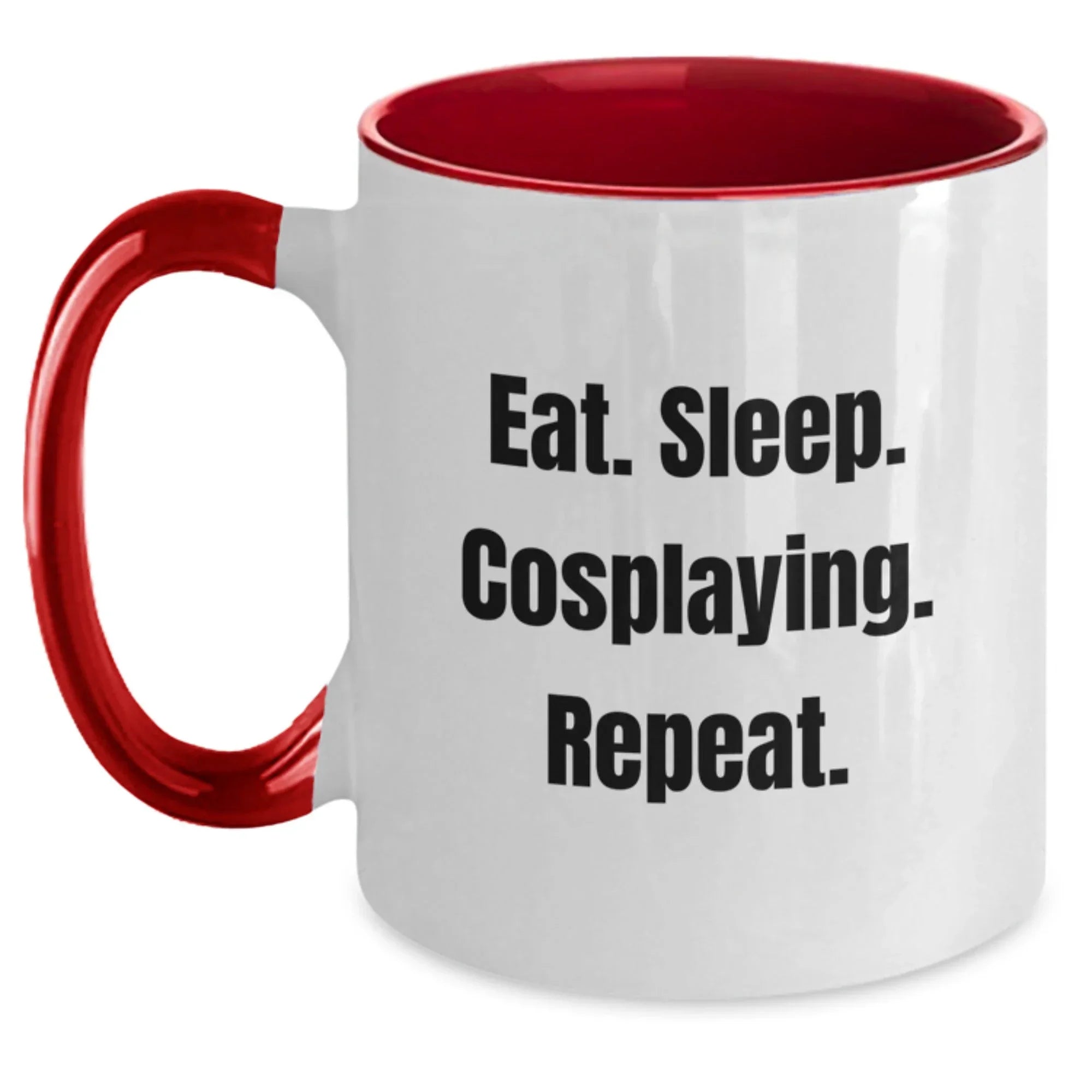 Funny Cosplaying Gifts from Friends, Gifts for Cosplaying Men, Eat. Sleep. Cosplaying. Repeat., Two Tone Coffee Mug for Graduation