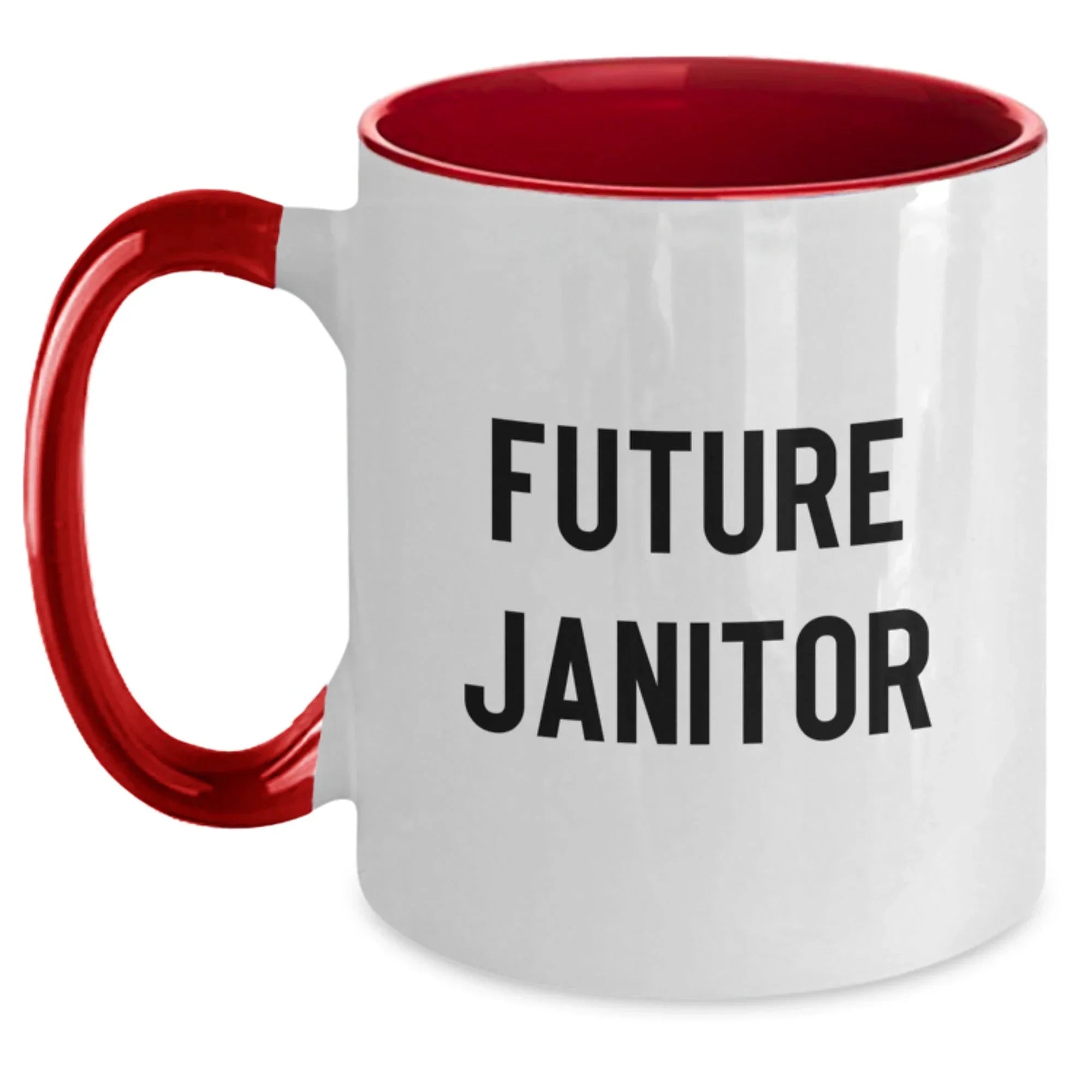 Funny Janitor Christmas Unique Gifts from Friends, Two Tone Coffee Mug with 'Future Janitor' Quote, Unique Holiday Present for Janitor Men