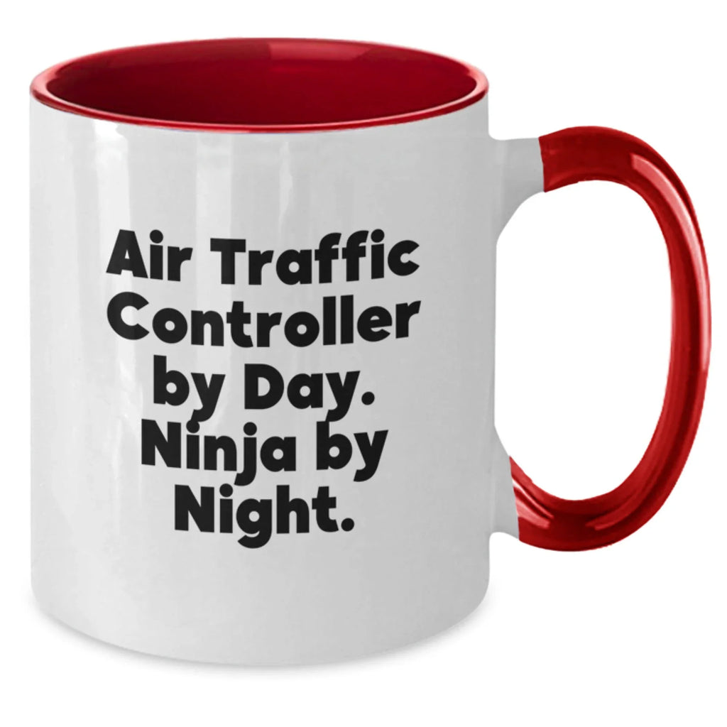 Funny Air Traffic Controller Gifts from Friends for Christmas Unique Presents, Air Traffic Controller by Day Ninja by Night Ceramic Two Tone Coffee Mug