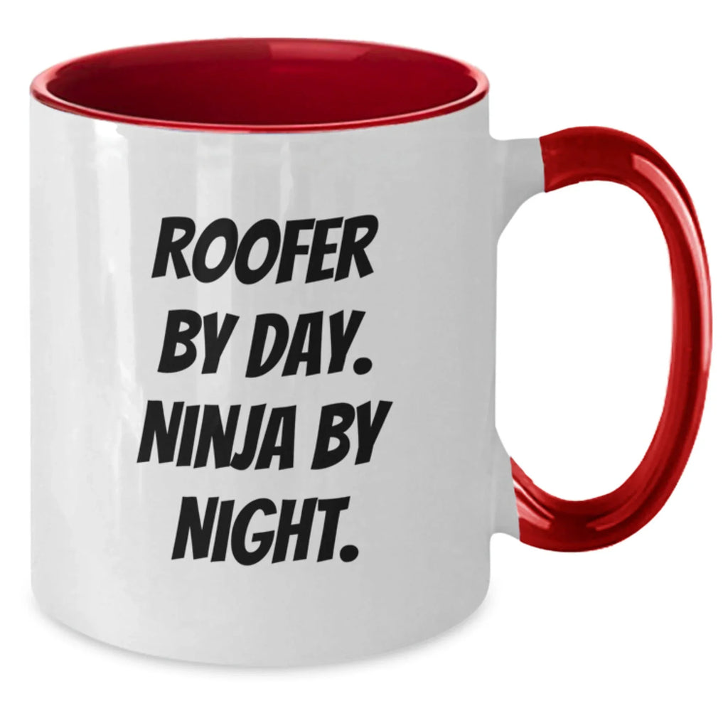 Roofer Gifts by Day, Ninja by Night Funny Two Tone Coffee Mug Gifts from Friends for Roofer Graduation Unique Gifts