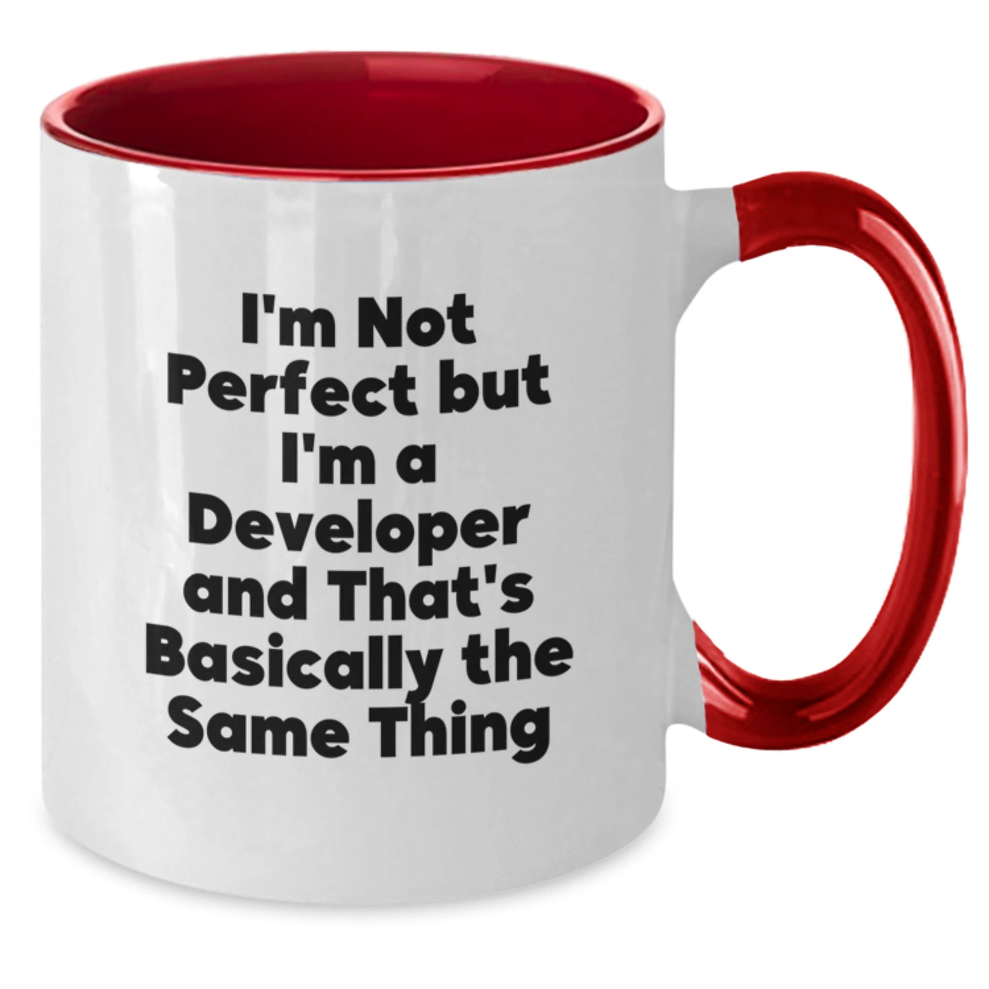 Funny Developer Gifts for Him, Two Tone Coffee Mug, Valentine's Unique Gifts from Friends to Family, 'I'm Not Perfect But I'm A Developer And That's Basically The Same Thing' Quote