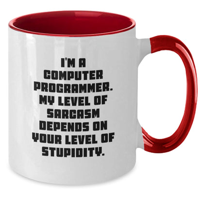 Funny Computer Programmer Gifts for Men, Women, Friends from Coworkers, Family - Christmas Unique Mug, 'I'm A Computer Programmer. My Level Of Sarcasm Depends On Your Level Of Stupidity.' - Additional