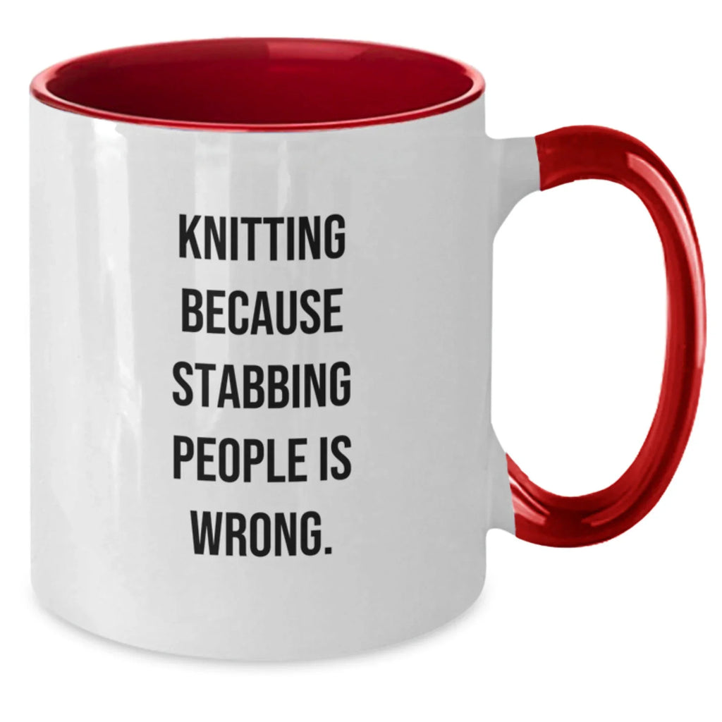 Knitting Gifts for Women, Funny Quote Mugs, Two Tone Coffee Mugs for Graduation, Gifts from Friends, Knitting Lovers' Unique Treats