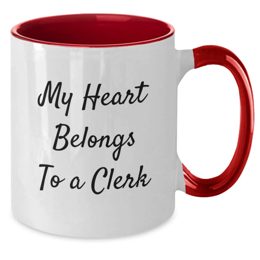 Funny Clerk Gifts, My Heart Belongs To A Clerk Two Tone Coffee Mugs, Graduation Unique Gifts for Men, Women, Coworkers, Family from Friends