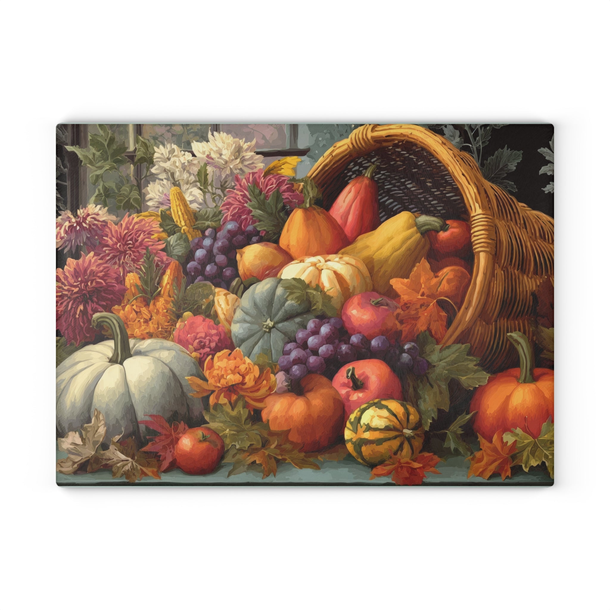 Glass Cutting Board - Fall Cornucopia Harvest Kitchen Decor