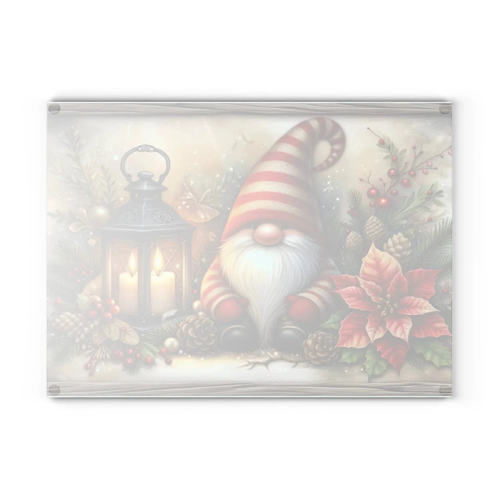 Christmas Gnome Glass Cutting Board — Festive Poinsettia & Lantern Kitchen Decor