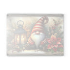 Christmas Gnome Glass Cutting Board — Festive Poinsettia & Lantern Kitchen Decor