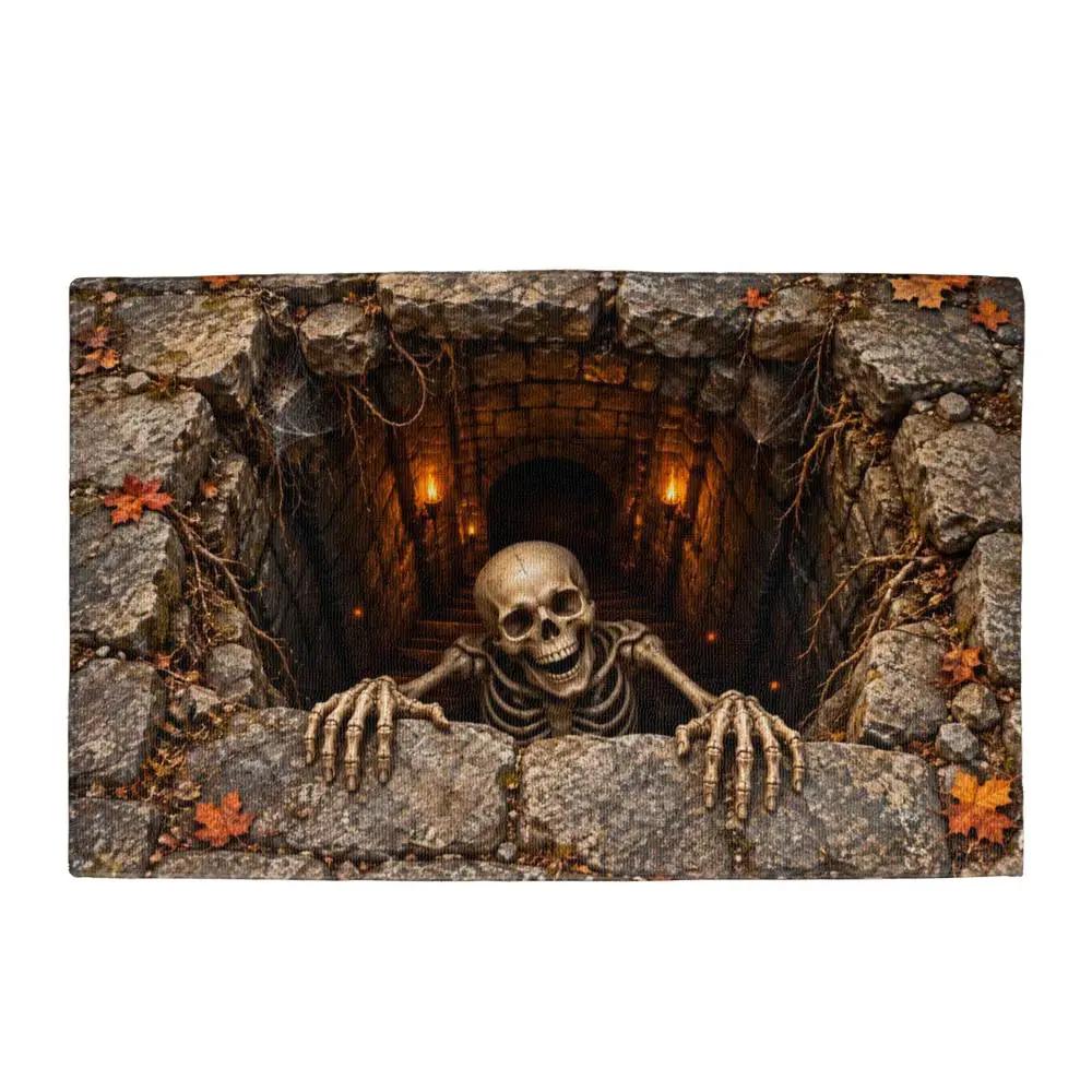 Skeleton Halloween Doormat, 3D Stairwell Illusion Door Mat, Creepy Skeleton Welcome Mat, Spooky Halloween Porch Decor