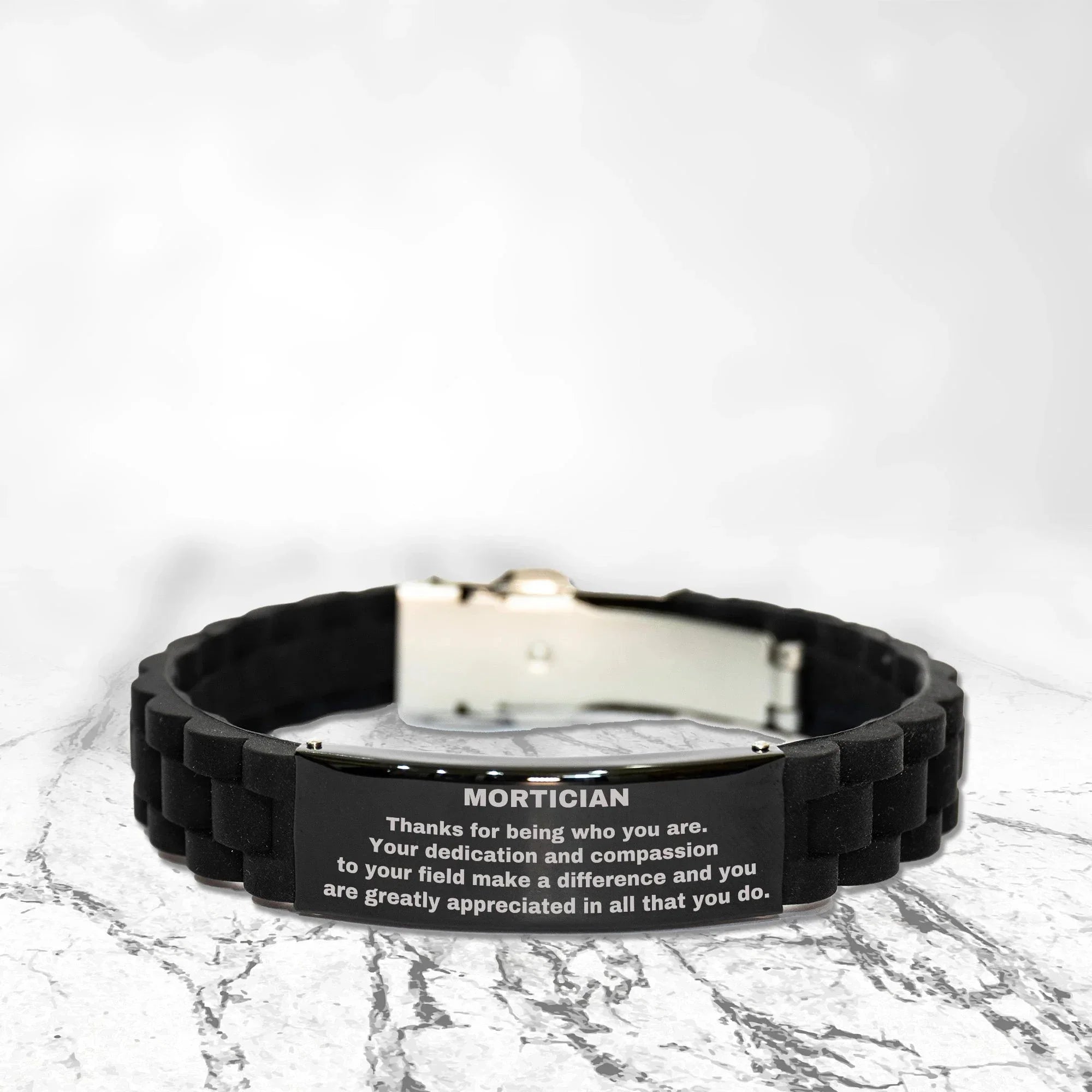 Mortician Glidelock Bracelet – Engraved Black Stainless Steel and Silicone Wristband Gift for Morticians – Appreciation Gift for Him or Her