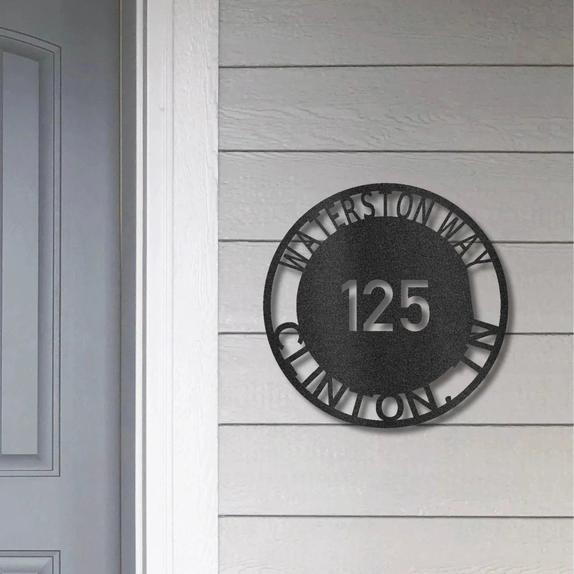 Bold Circle Address Personalized Front Door, Porch, Patio Steel Wall Sign Metal Art