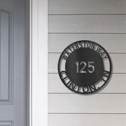 Bold Circle Address Personalized Front Door, Porch, Patio Steel Wall Sign Metal Art - Mallard Moon Gift Shop
