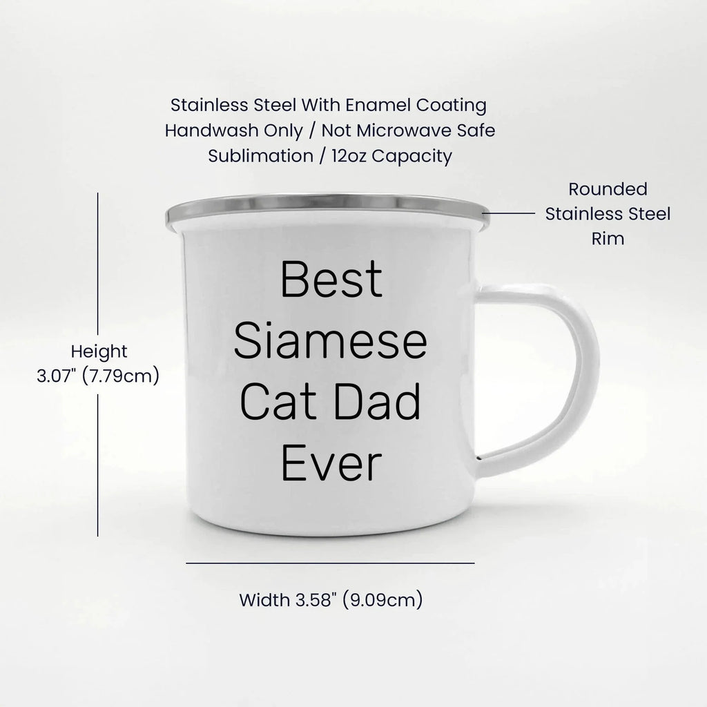 Funny Siamese Cat Dad Graduation Gifts from Friends, 'Best Siamese Cat Dad Ever' Camping Mug for Men, Women, Family, 12 oz Stainless Steel with Enamel Finish