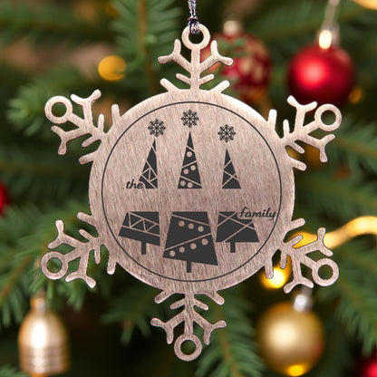 Personalized Snowflake Christmas Tree Ornament Family Name Laser Engraved Stainless Steel Keepsake - Mallard Moon