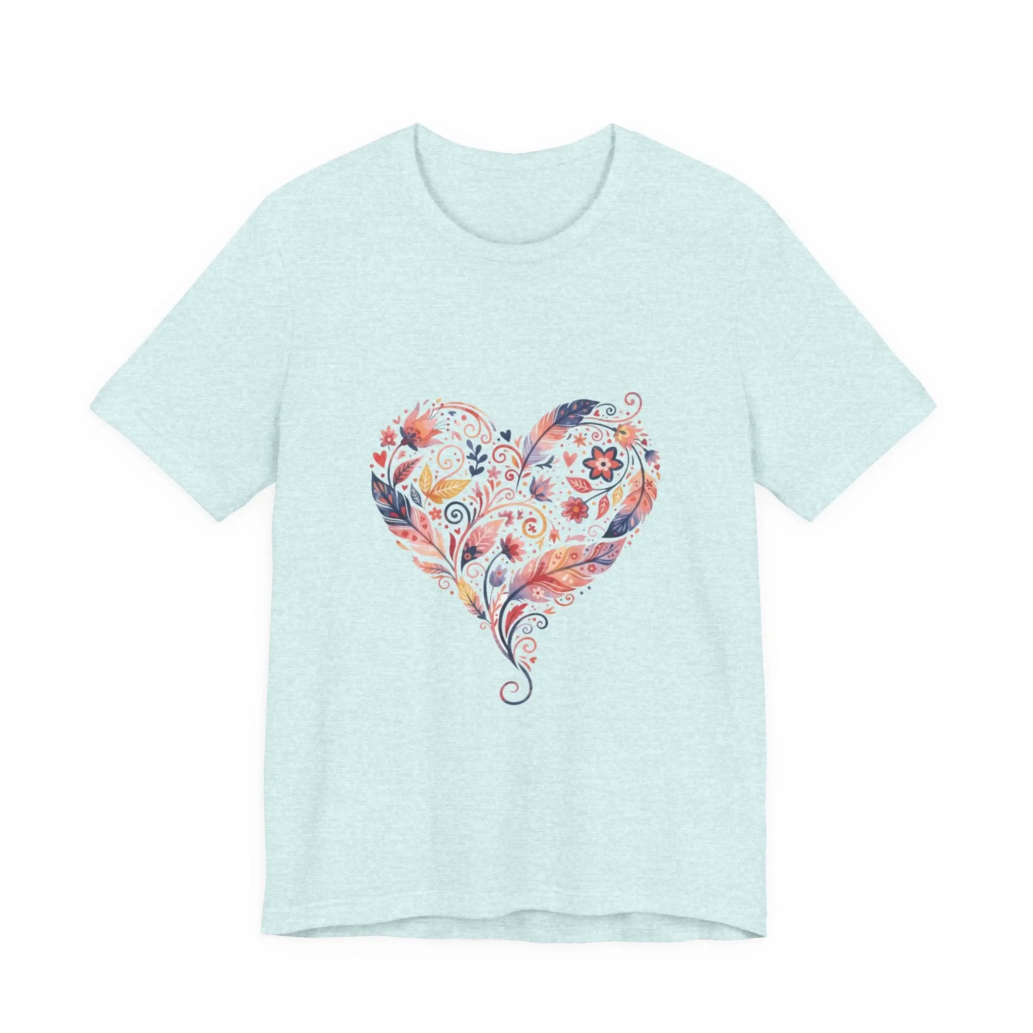 Floral Heart Graphic Tee — Boho Feather & Flower Design - Mallard Moon