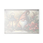 Christmas Gnome Glass Cutting Board — Festive Poinsettia & Lantern Kitchen Decor