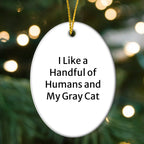 Funny Gray Cat Oval Ornament Gifts from Men to Women for Christmas Decorations - I Like A Handful Of Humans And My Gray Cat