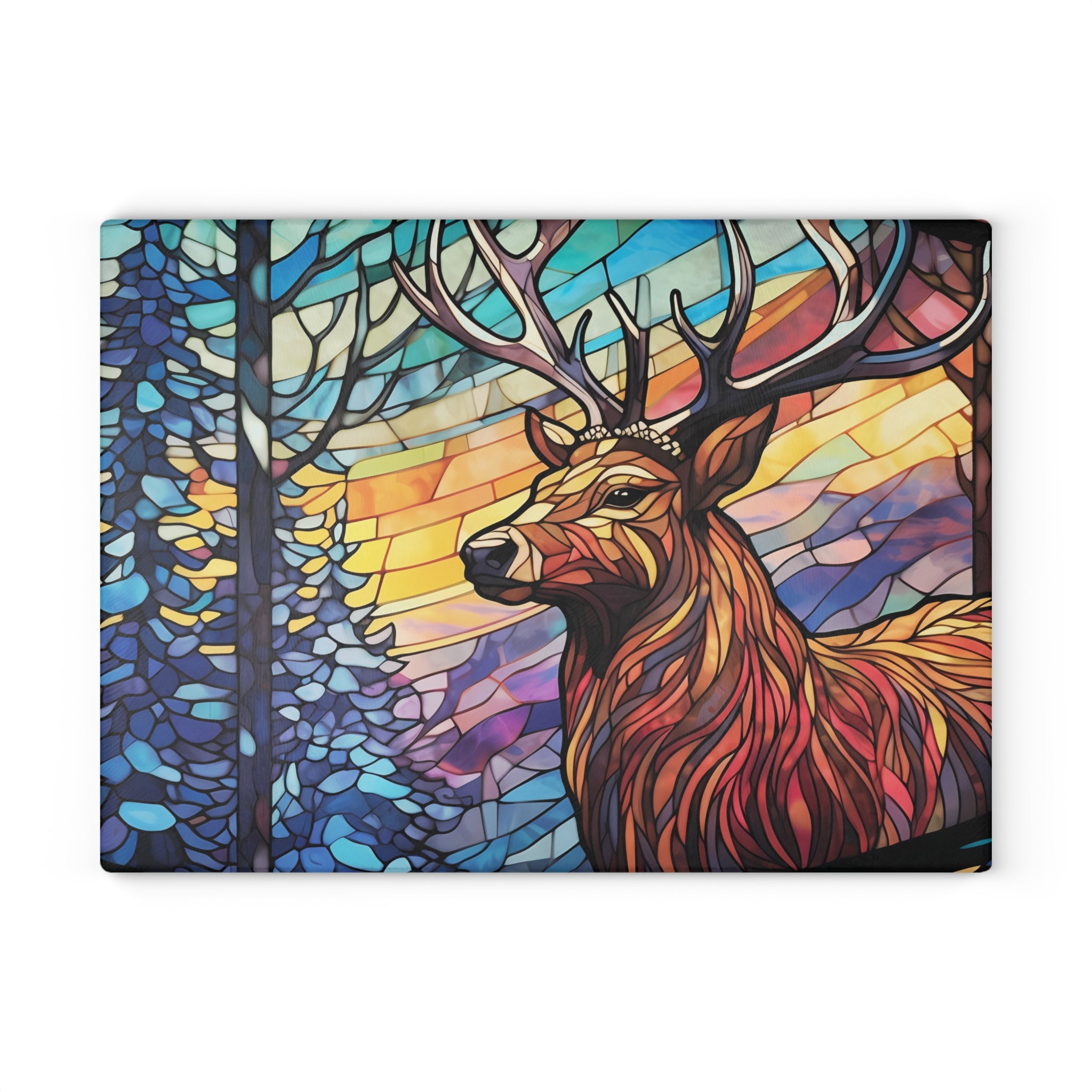 Stained Glass Stag Glass Cutting Board — Colorful Woodland Kitchen Decor