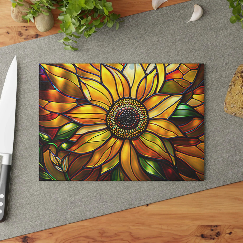 Vibrant Sunflower Glass Cutting Board, Kitchen Decor, Gift for Home Chefs, Unique Kitchen Accessories, Summer Gathering Decoration