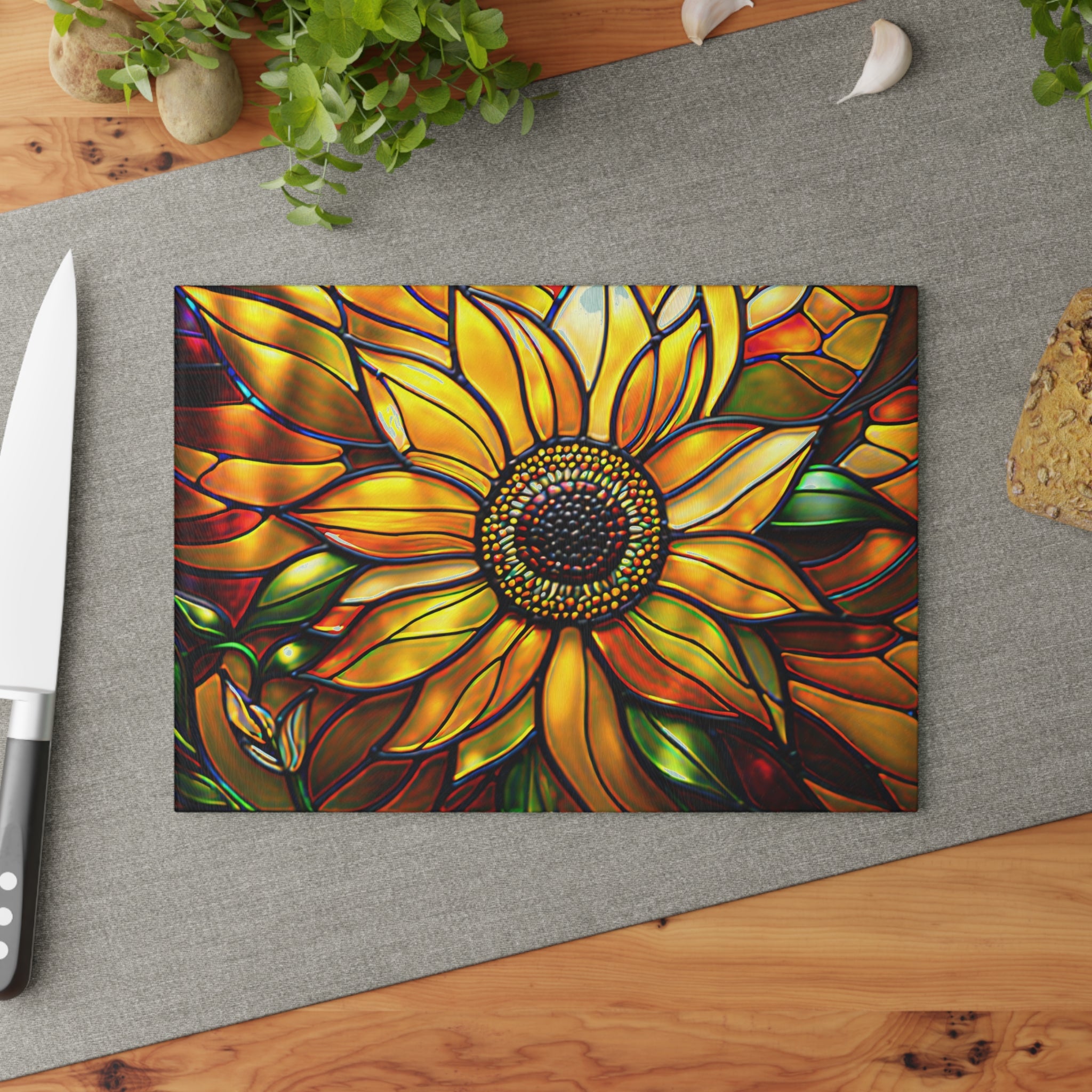 Vibrant Sunflower Glass Cutting Board, Kitchen Decor, Gift for Home Chefs, Unique Kitchen Accessories, Summer Gathering Decoration - Mallard Moon