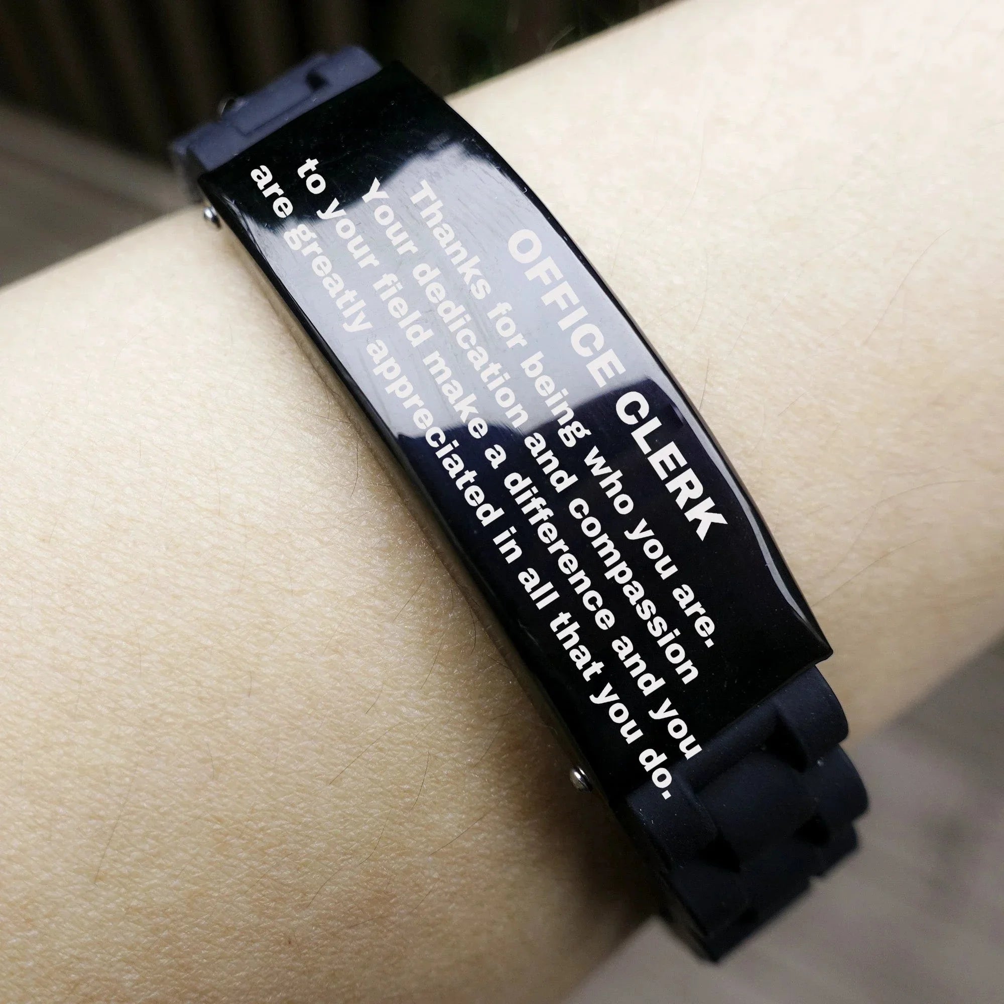 Office Clerk Black Glidelock Clasp Engraved Bracelet - Thanks for being who you are - Birthday Christmas Jewelry Gifts Coworkers Colleague Boss