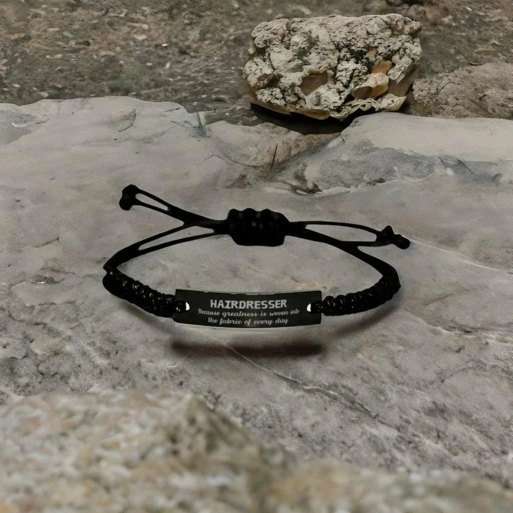 Sarcastic Hairdresser Black Rope Bracelet Gifts, Christmas Holiday Gifts for Hairdresser Birthday, Hairdresser: Because greatness is woven