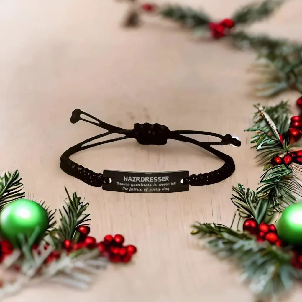 Sarcastic Hairdresser Black Rope Bracelet Gifts, Christmas Holiday Gifts for Hairdresser Birthday, Hairdresser: Because greatness is woven