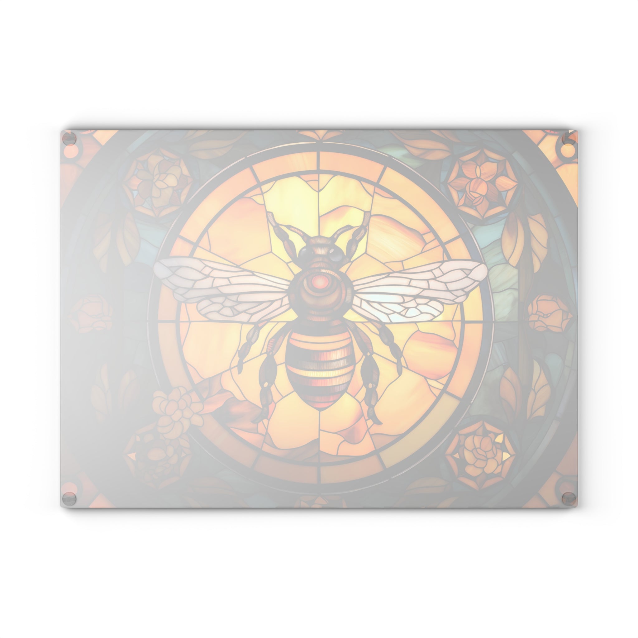 Bee Stained Glass Glass Cutting Board — Decorative Floral Kitchen Board