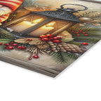 Christmas Gnome Glass Cutting Board — Festive Poinsettia & Lantern Kitchen Decor