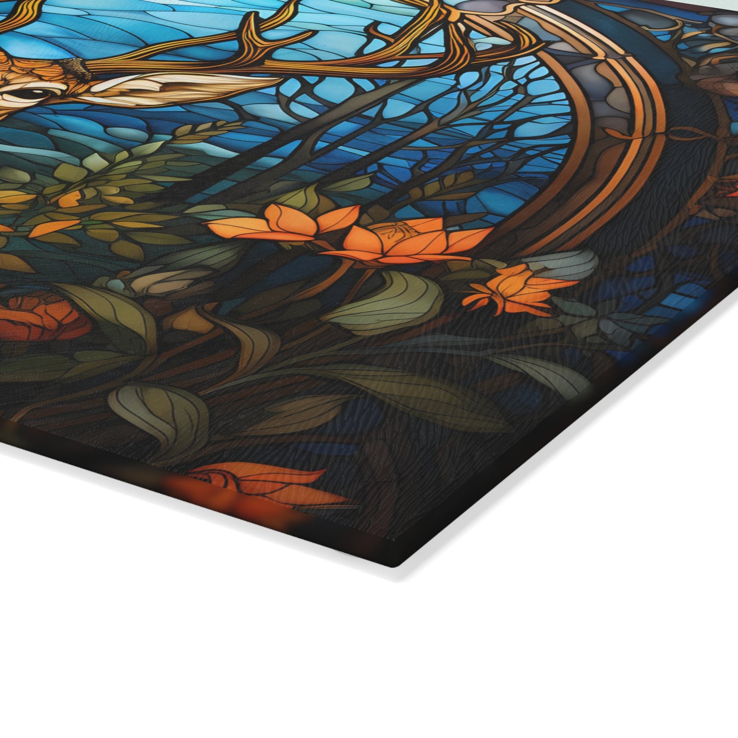 Glass Cutting Board - Stained Glass Stag Design