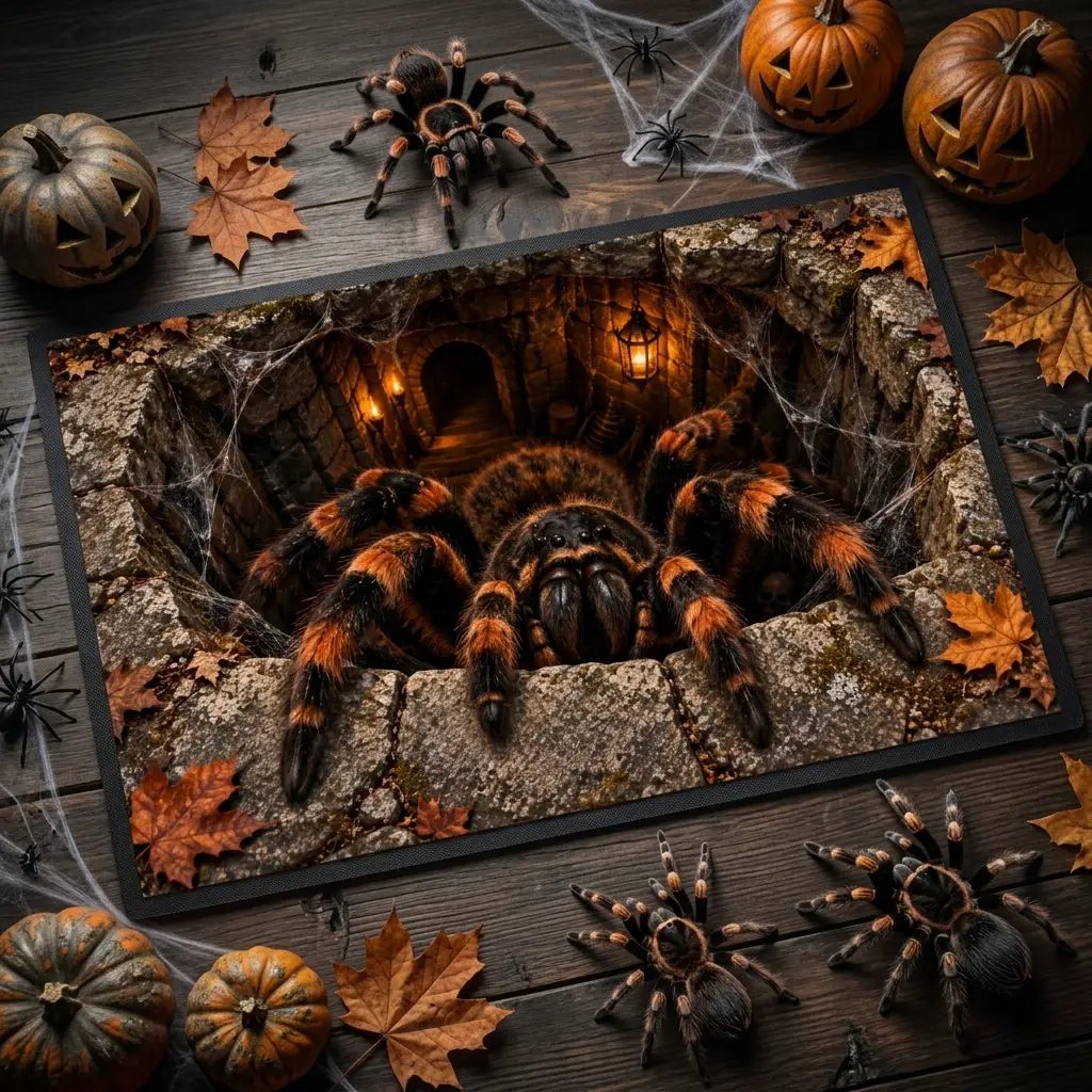 Giant Spider Halloween 3D Doormat, Scary Optical Illusion Welcome Mat, Creepy Spider Door Mat, Haunted House Halloween Porch Decor