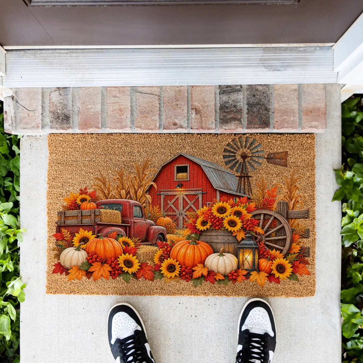 Fall Farmhouse Doormat, Country Barn Coir Mat, Pumpkin Harvest Welcome Mat, Rustic Autumn Porch Decor, Farmhouse Fall Door Mat