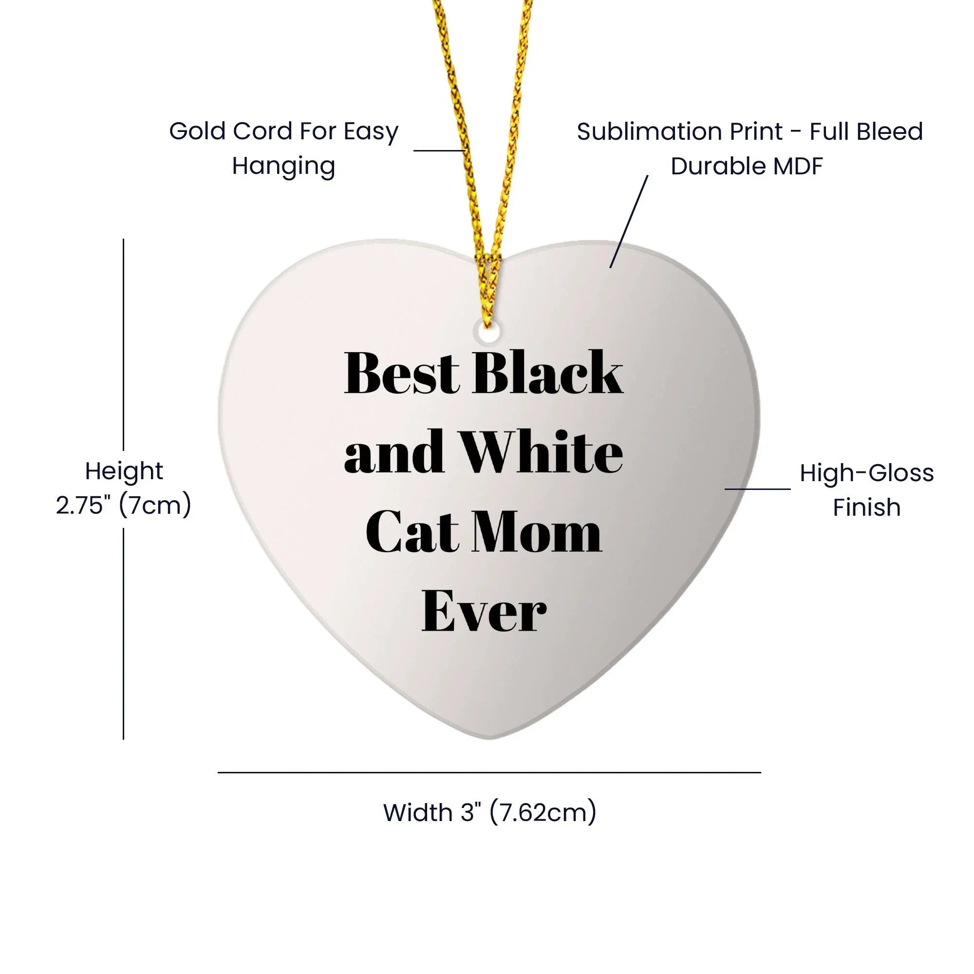 Funny Black and White Cat Mom Gifts for Friends - Heart Ornament with Best Quote - Christmas Unique Gifts from Friends