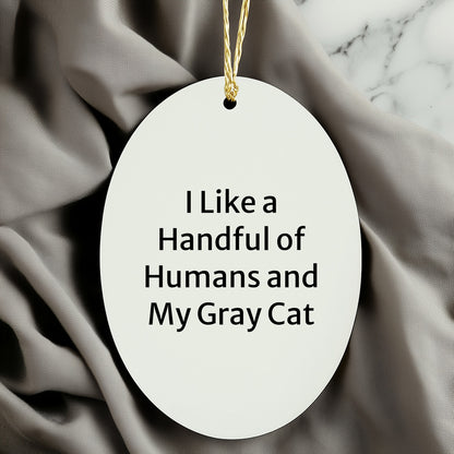 Funny Gray Cat Oval Ornament Gifts from Men to Women for Christmas Decorations - I Like A Handful Of Humans And My Gray Cat