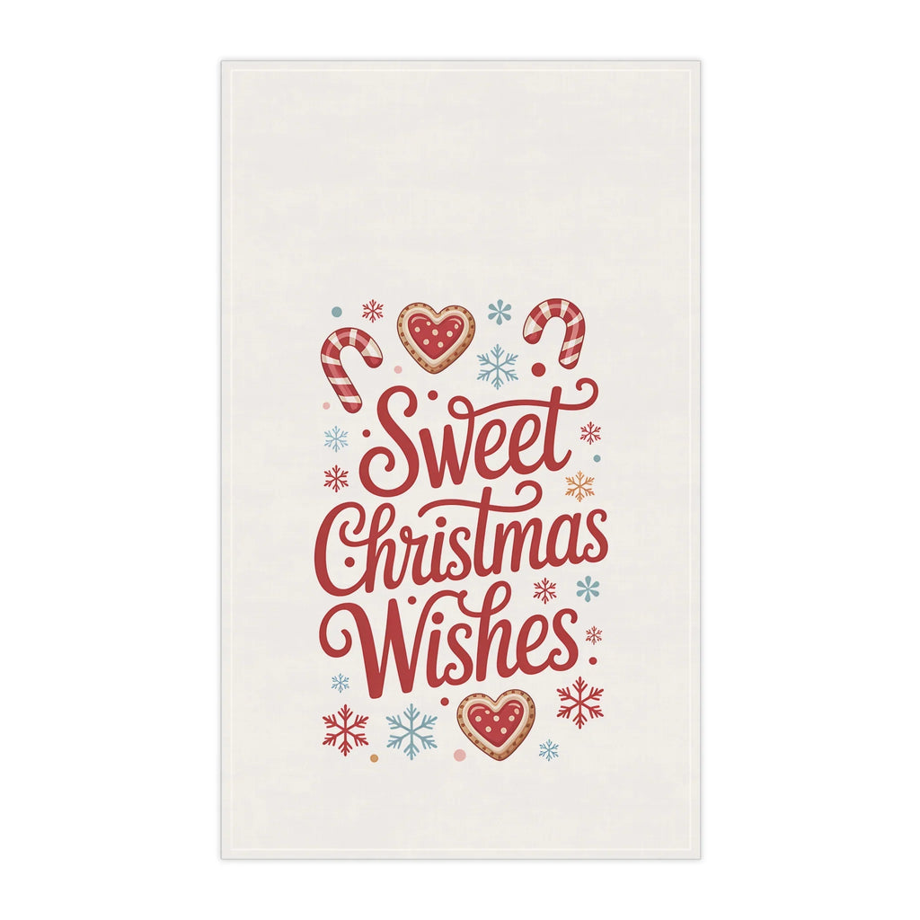 Sweet Christmas Wishes Tea Towel — Festive Holiday Kitchen Towel with Candy Cane & Cookie Design