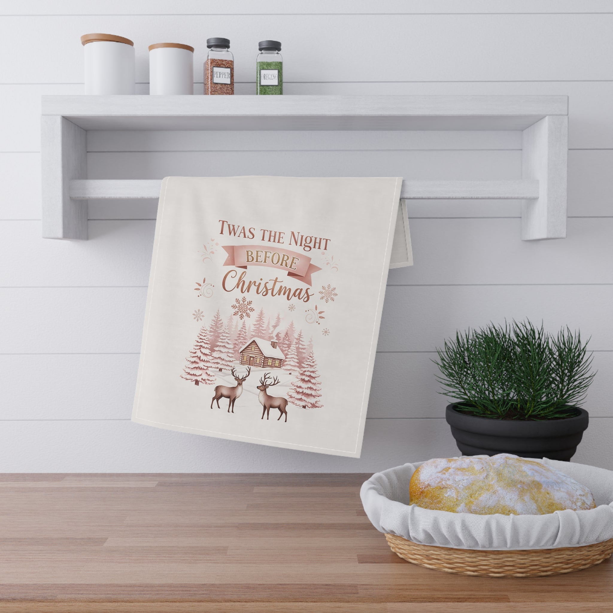 Twas the Night Before Christmas Tea Towel — Rustic Holiday Kitchen Decor