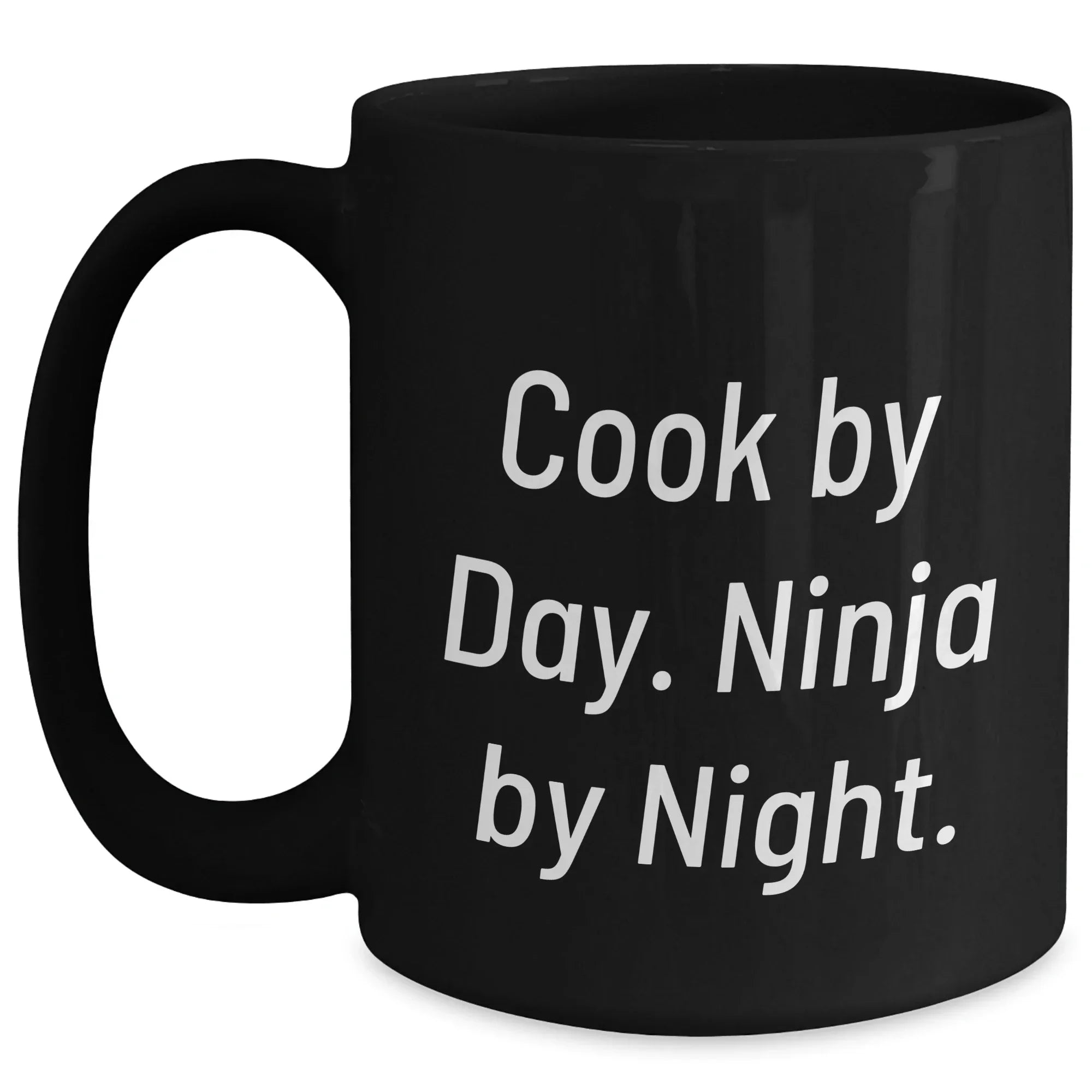 Cook By Day Funny Gifts for Mom, Black Coffee Mug with Inspirational Quote, Microwave and Dishwasher Safe, 11oz or 15oz