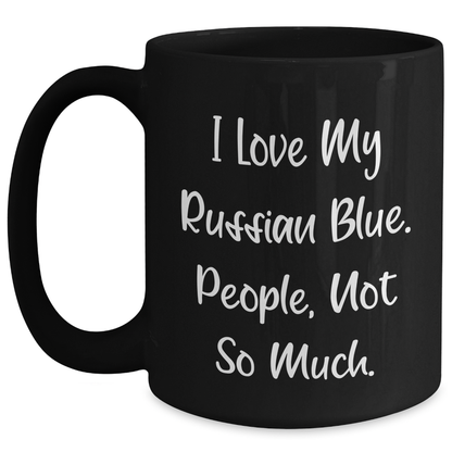 Gifts from Men to Russian Blue Cat Lovers - Funny Russian Blue Cat Black Coffee Mug for Father's Day - Main