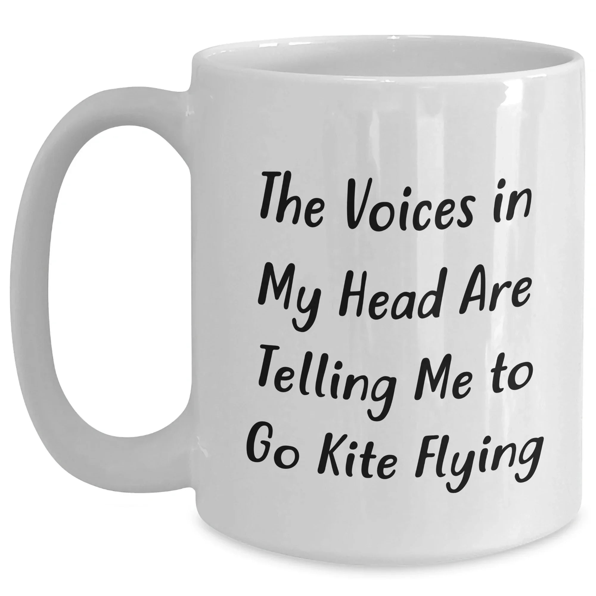 Funny Kite Flying Gifts from Mom to Dad - White Coffee Mug for Men - 'The Voices In My Head Are Telling Me To Go Kite Flying' - Unique Father's Day Unique Gift