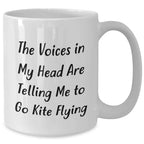 Funny Kite Flying Gifts from Mom to Dad - White Coffee Mug for Men - 'The Voices In My Head Are Telling Me To Go Kite Flying' - Unique Father's Day Unique Gift