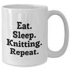 Funny Knitting Quote White Coffee Mug, Eat. Sleep. Knitting. Repeat., Gifts from Men to Knitting Lovers, Unique Father's Day Unique Gifts