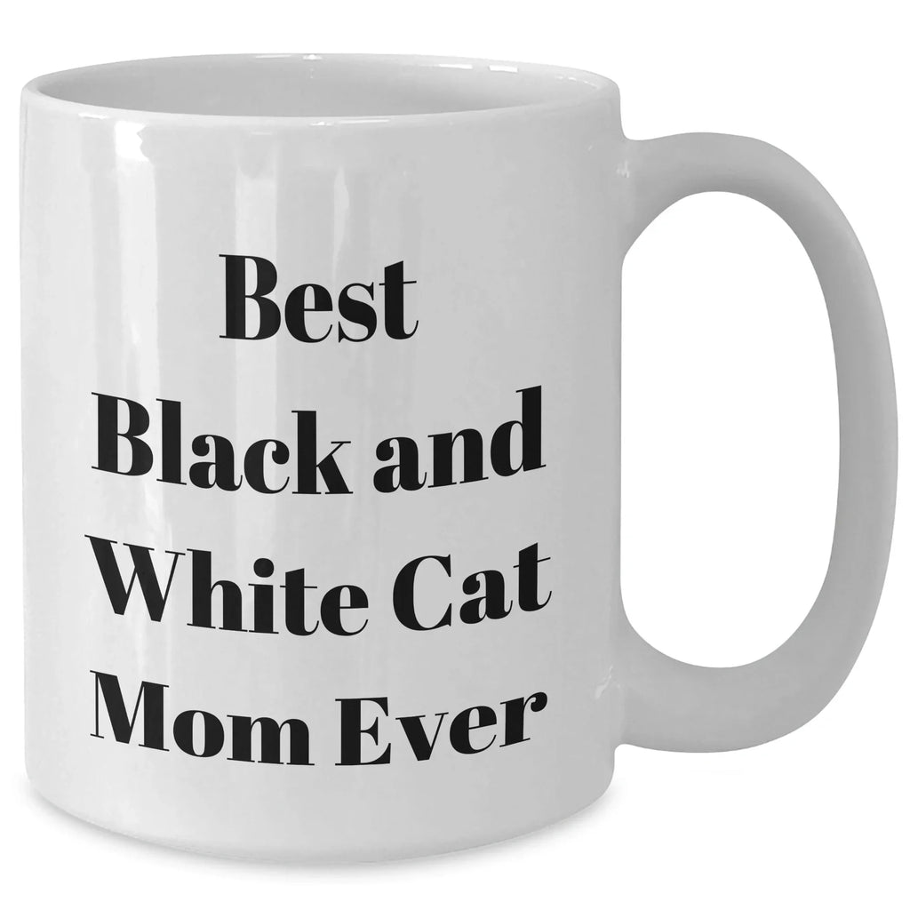 Funny Black and White Cat Mom Gifts for Mother's Day Unique White Coffee Mug, 'Best Black And White Cat Mom Ever'