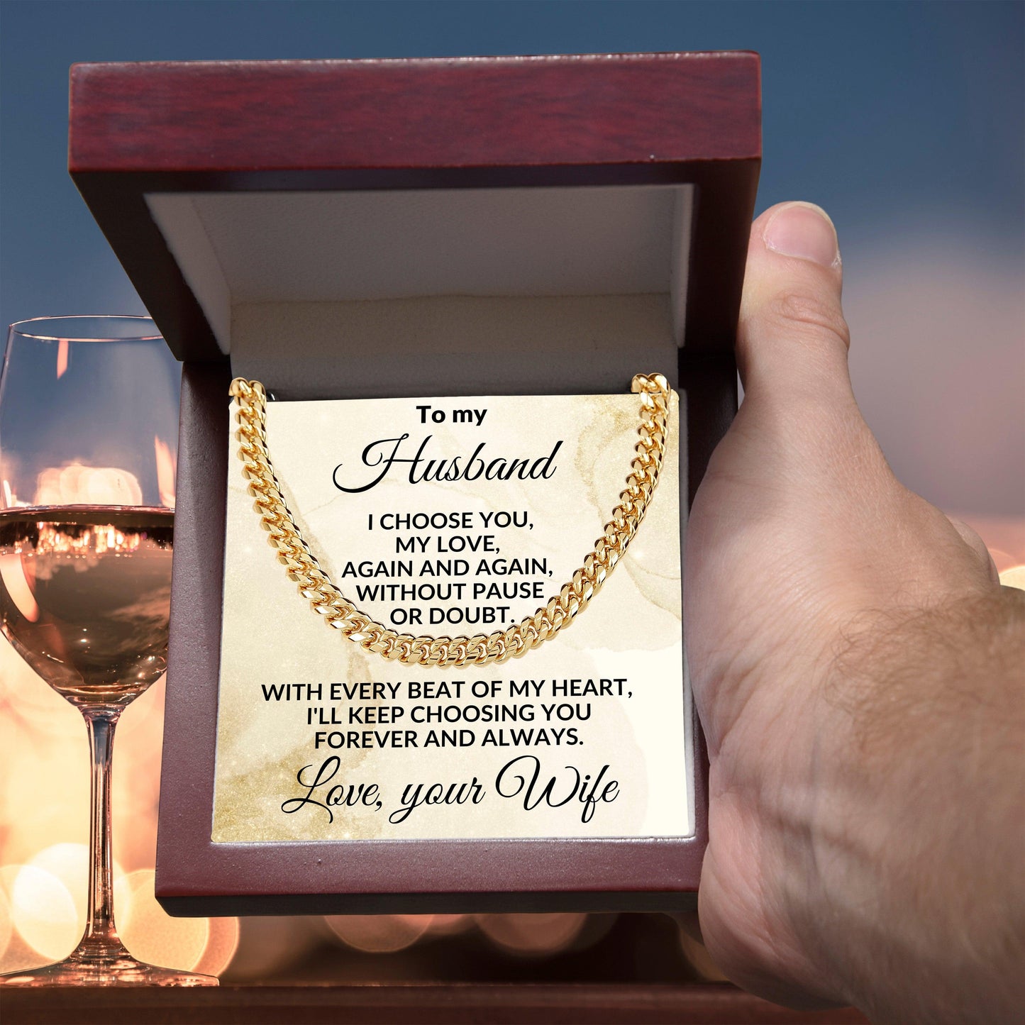 To My Husband - Beat of My Heart - Cuban Chain Necklace with Message Card and Gift Box - Mallard Moon Gift Shop