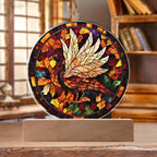 Turkey Stained-glass Round Acrylic Plaque - LED Lighted Wooden Base