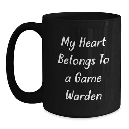Funny Game Warden Gifts from Family, Heart Belongs to a Game Warden, Black Coffee Mug for Game Warden, Graduation Unique Gifts - Main