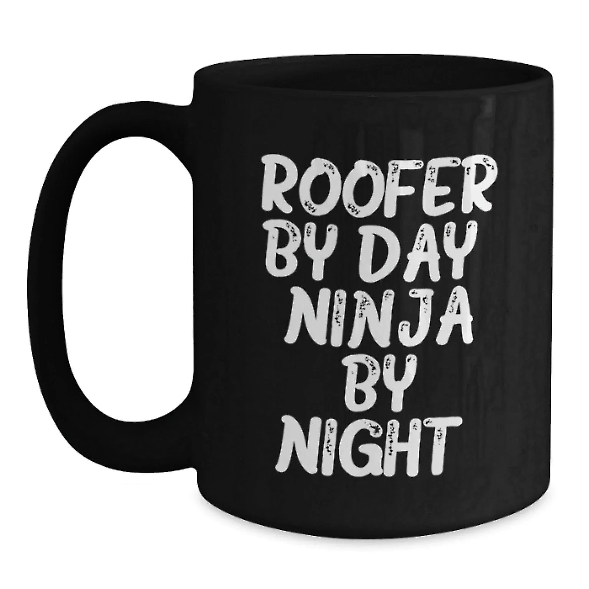 Roofer Gifts, Fun and Inspirational Black Coffee Mug, 'Roofer By Day. Ninja By Night.' Quote, 11oz or 15oz, Microwave and Dishwasher Safe, Gifts from Friends to Roofer, Graduation Unique Gifts