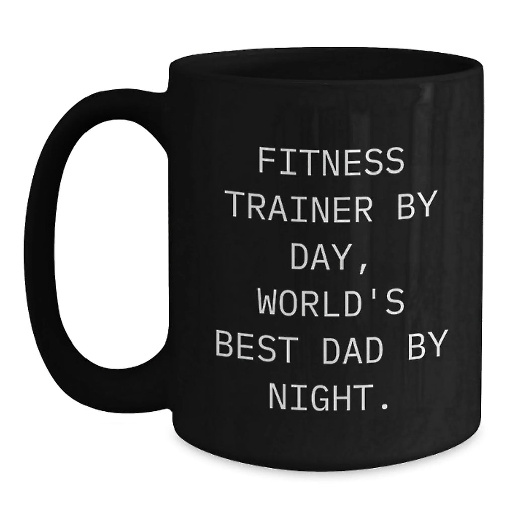 Funny Fitness Trainer Gifts for Men - Fitness Trainer By Day, World's Best Dad By Night Ceramic Black Coffee Mug Christmas Unique Gifts from Husband