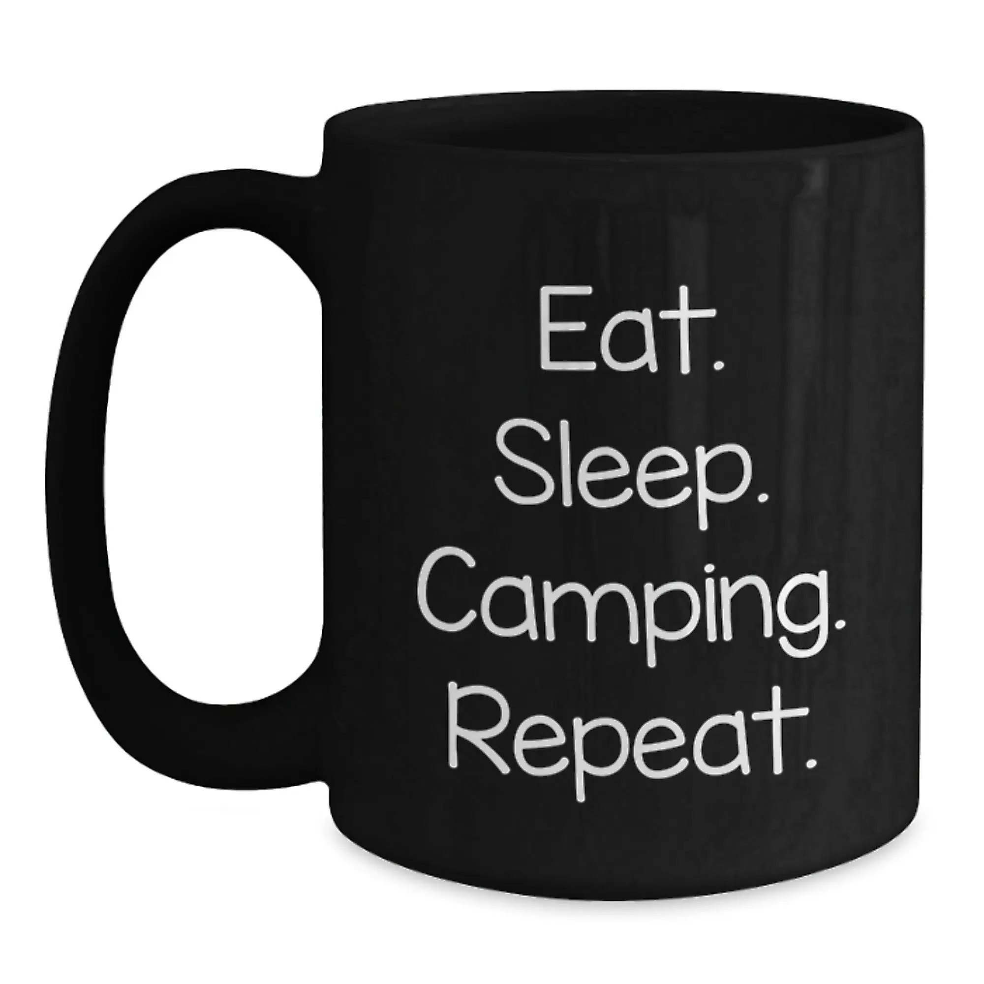 Funny Camping Gifts from Friends - Black Coffee Mug for Camping Lovers - Eat. Sleep. Camping. Repeat. Black Mugs for Men, Women, Coworkers, Family - Main