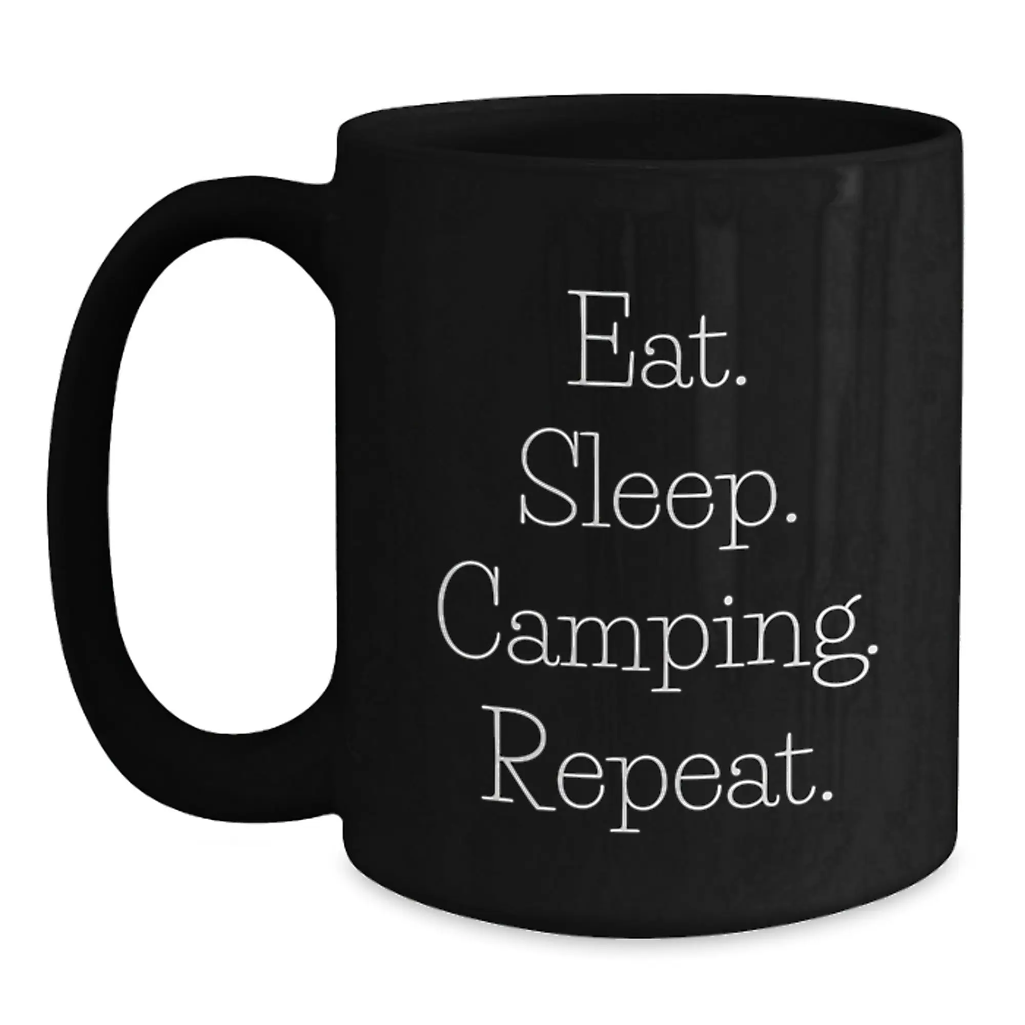 Funny Camping Mugs for Friends Gifts from Mom - Black Coffee Mug for Camping Lovers Eat. Sleep. Camping. Repeat. Birthday Unique Gifts - Main
