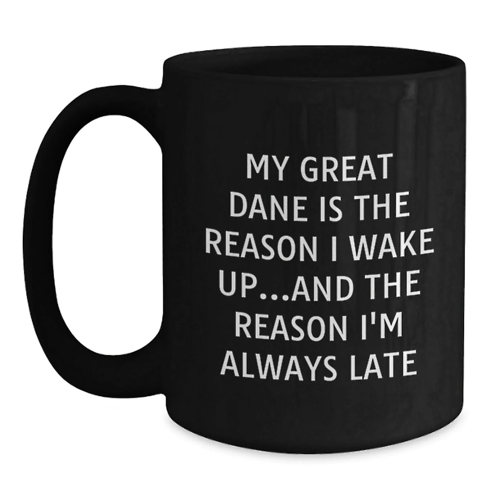Funny Great Dane Dog Lover's Black Coffee Mug, Gifts from Friends for Great Dane Dog Owners, Birthday Unique Gifts