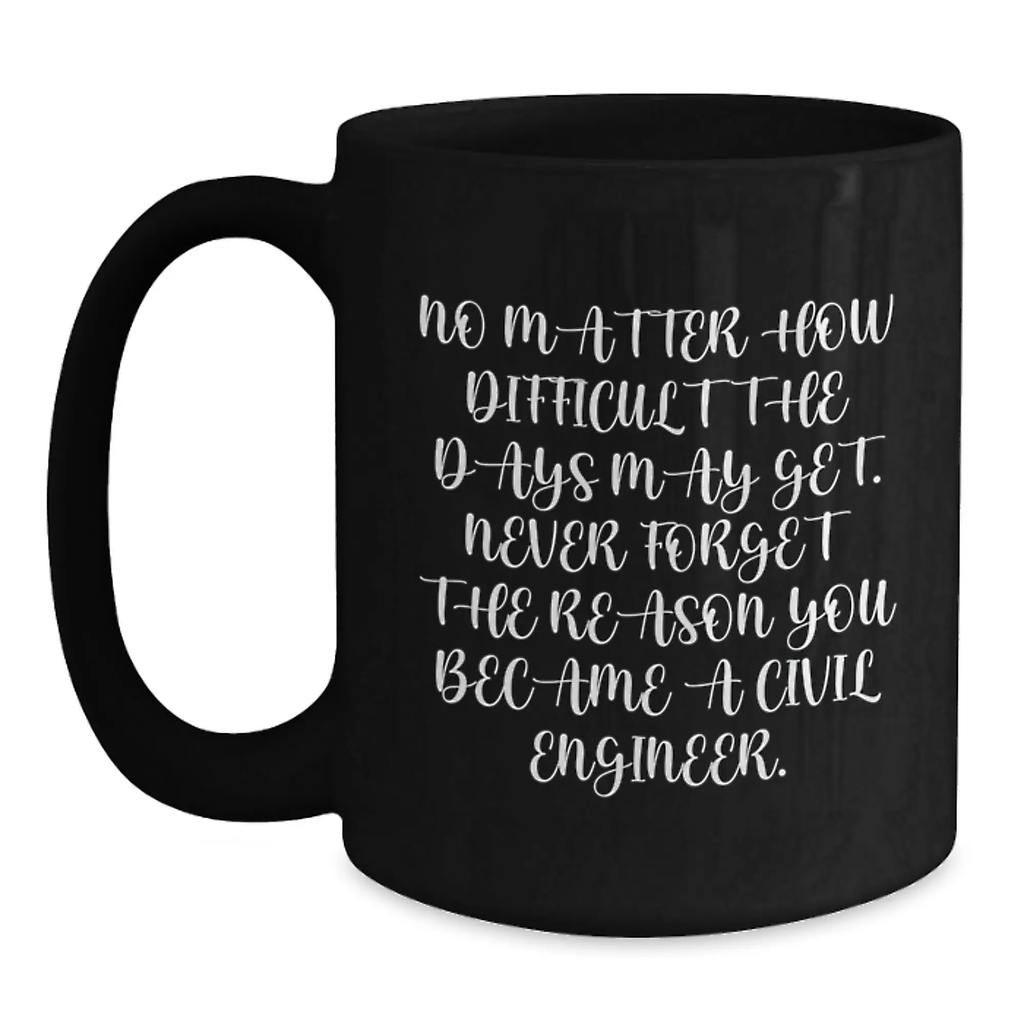 Civil Engineer Gifts from Friends Black Coffee Mug, Inspirational Quote for Birthday Unique Gifts for Civil Engineers - Main